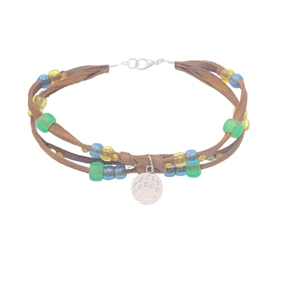 💎💎Leather Beaded Bracelet With Paw Pendants - Picture 1 of 4